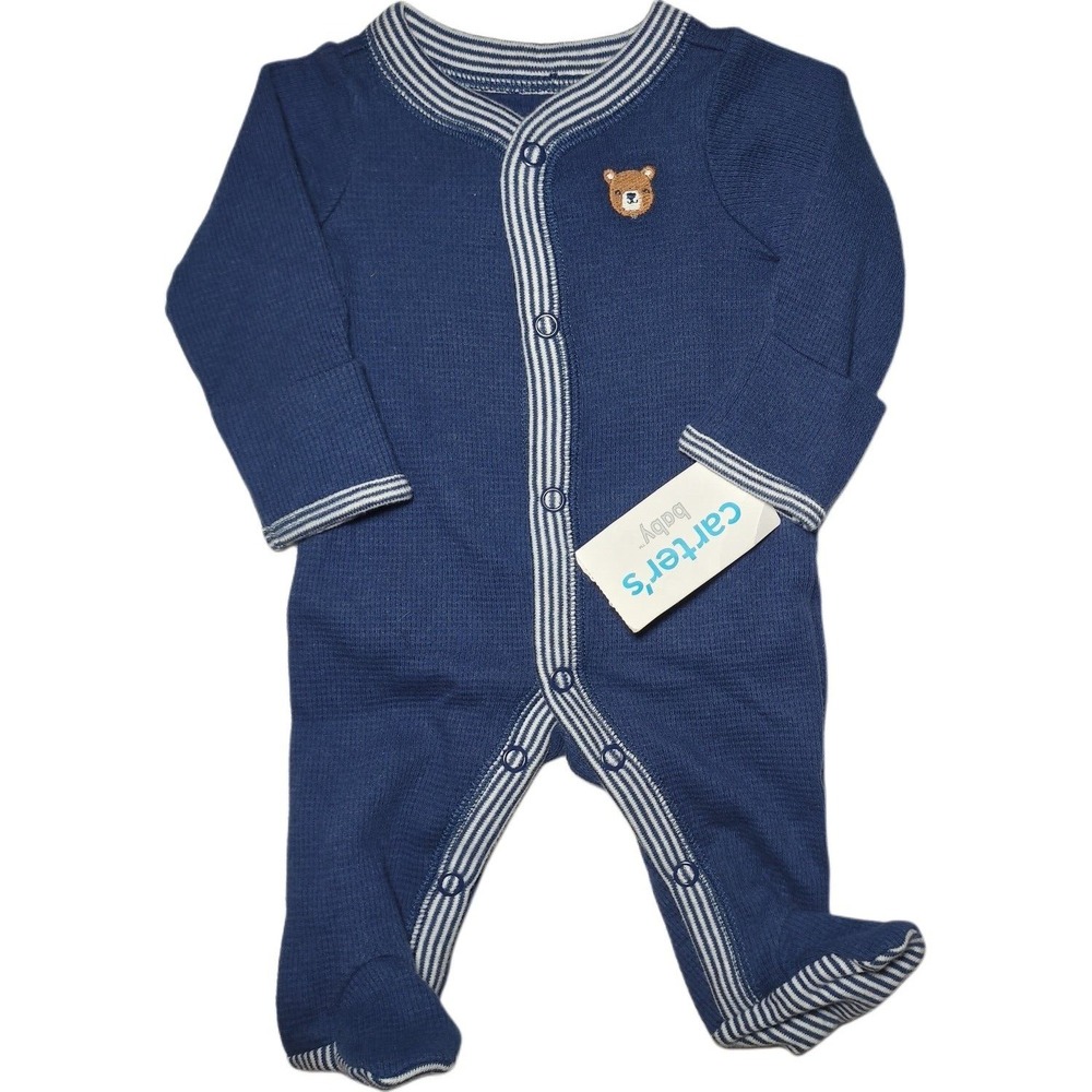 Carter's Preemie Baby Boy Footed Bear Sleeper Navy 1pc‎ Cotton NWT